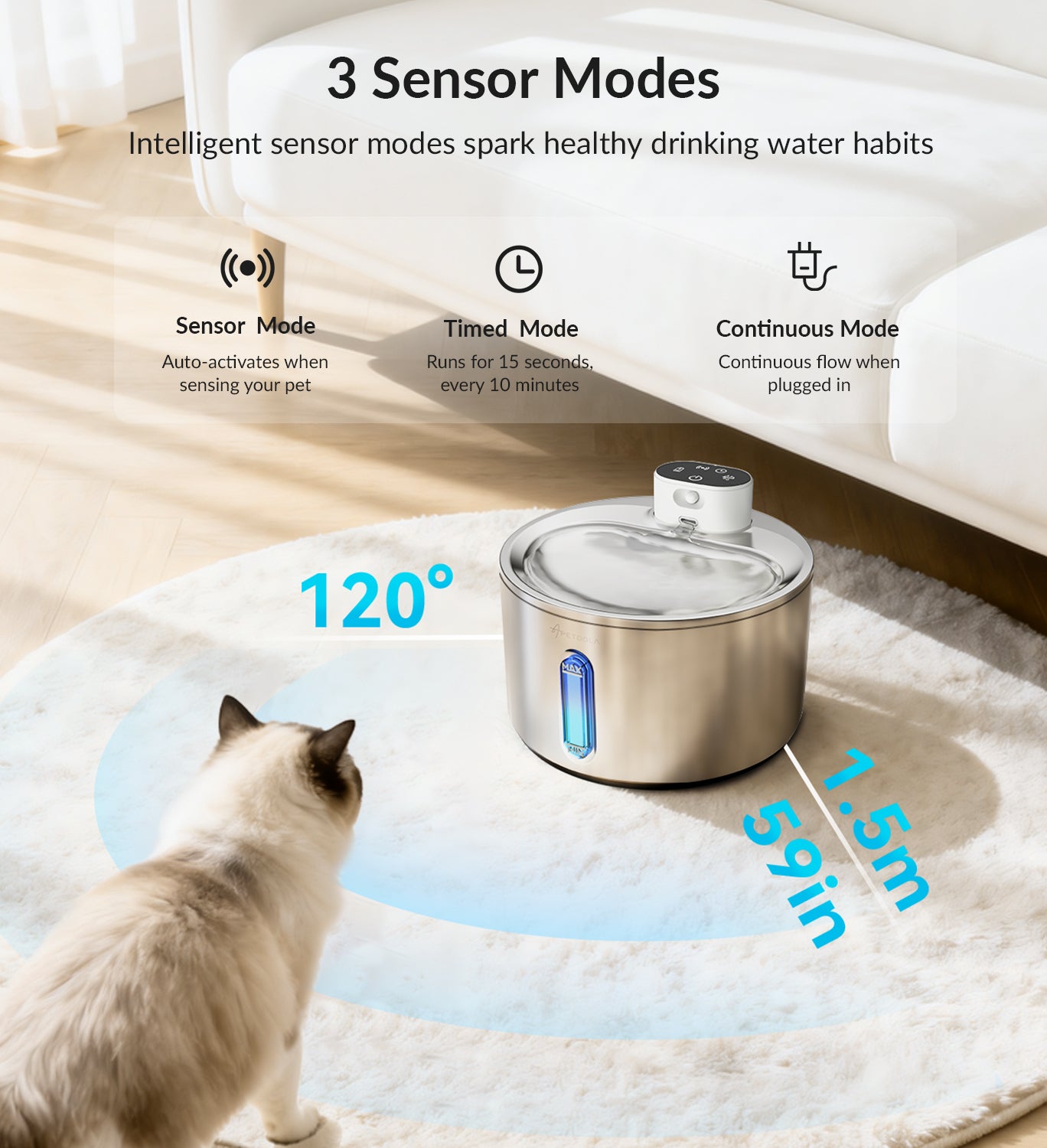 APETDOLA FS40PRO Cat Water Fountain Stainless Steel