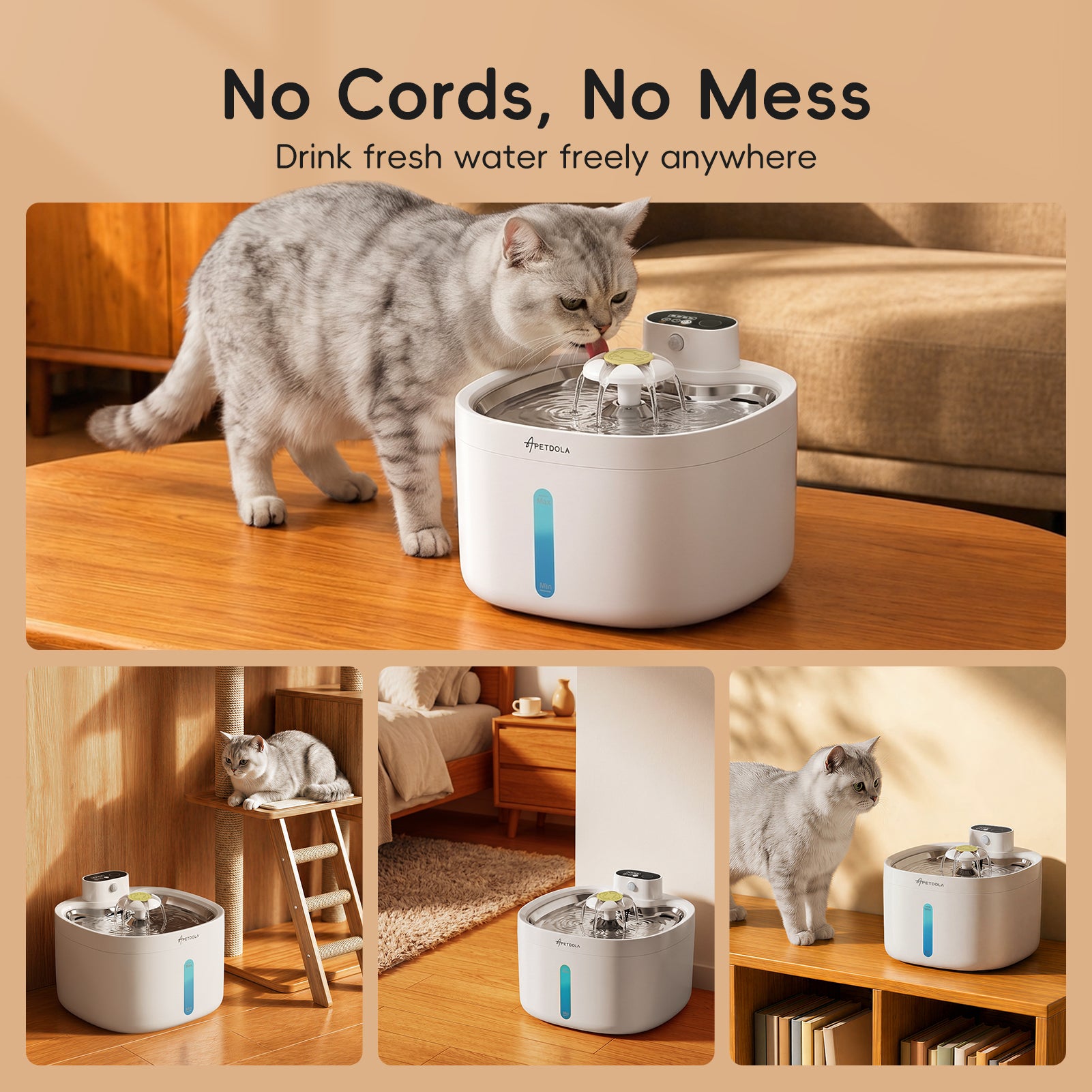 Apetdola Cat Water Fountain , FP12 PRO Wireless Pump Cat Fountain White