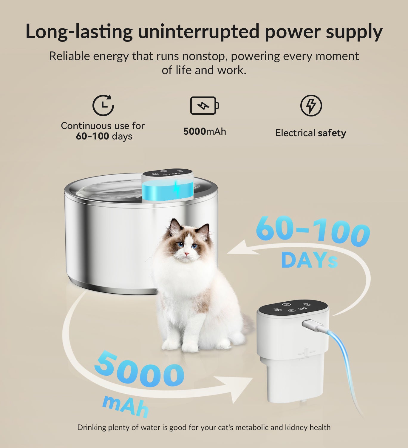 APETDOLA FS40PRO Cat Water Fountain Stainless Steel