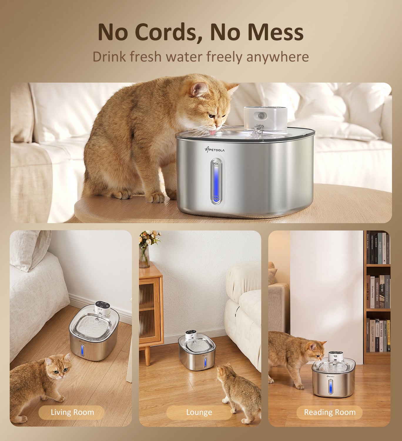 Apetdola SL Stainless Steel Pet Fountain FS11 PRO