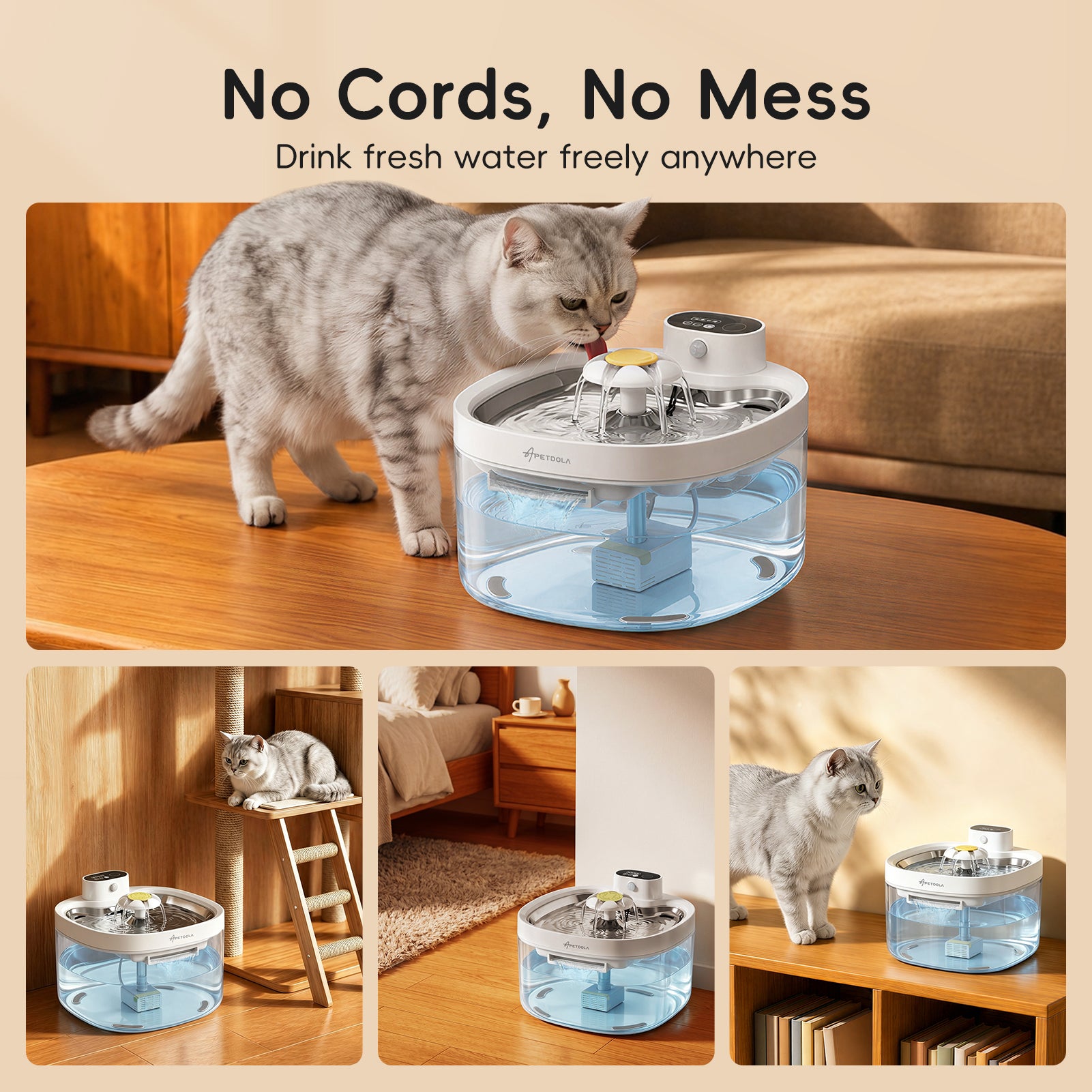 Apetdola Cat Water Fountain , FP12 PRO Wireless Pump Cat Fountain Clean