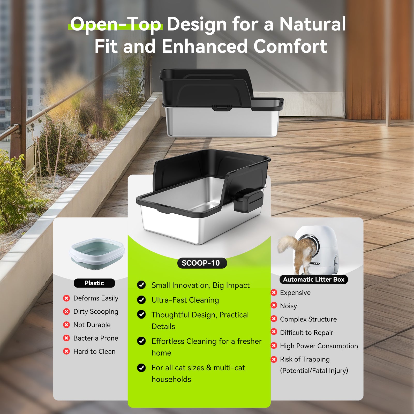 SCOOP-10 Stainless Steel Litter Box - Main Image