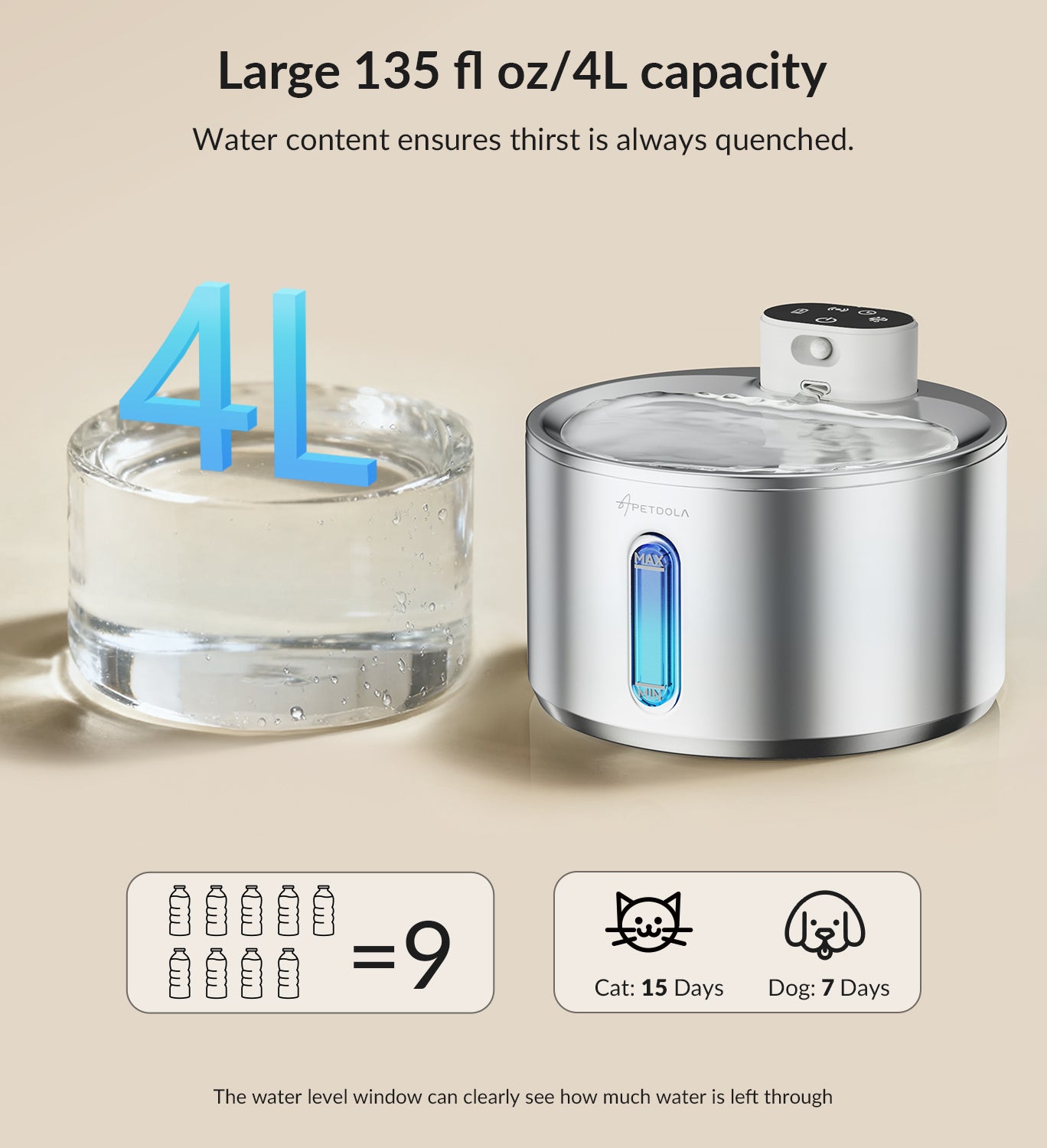 APETDOLA FS40PRO Cat Water Fountain Stainless Steel