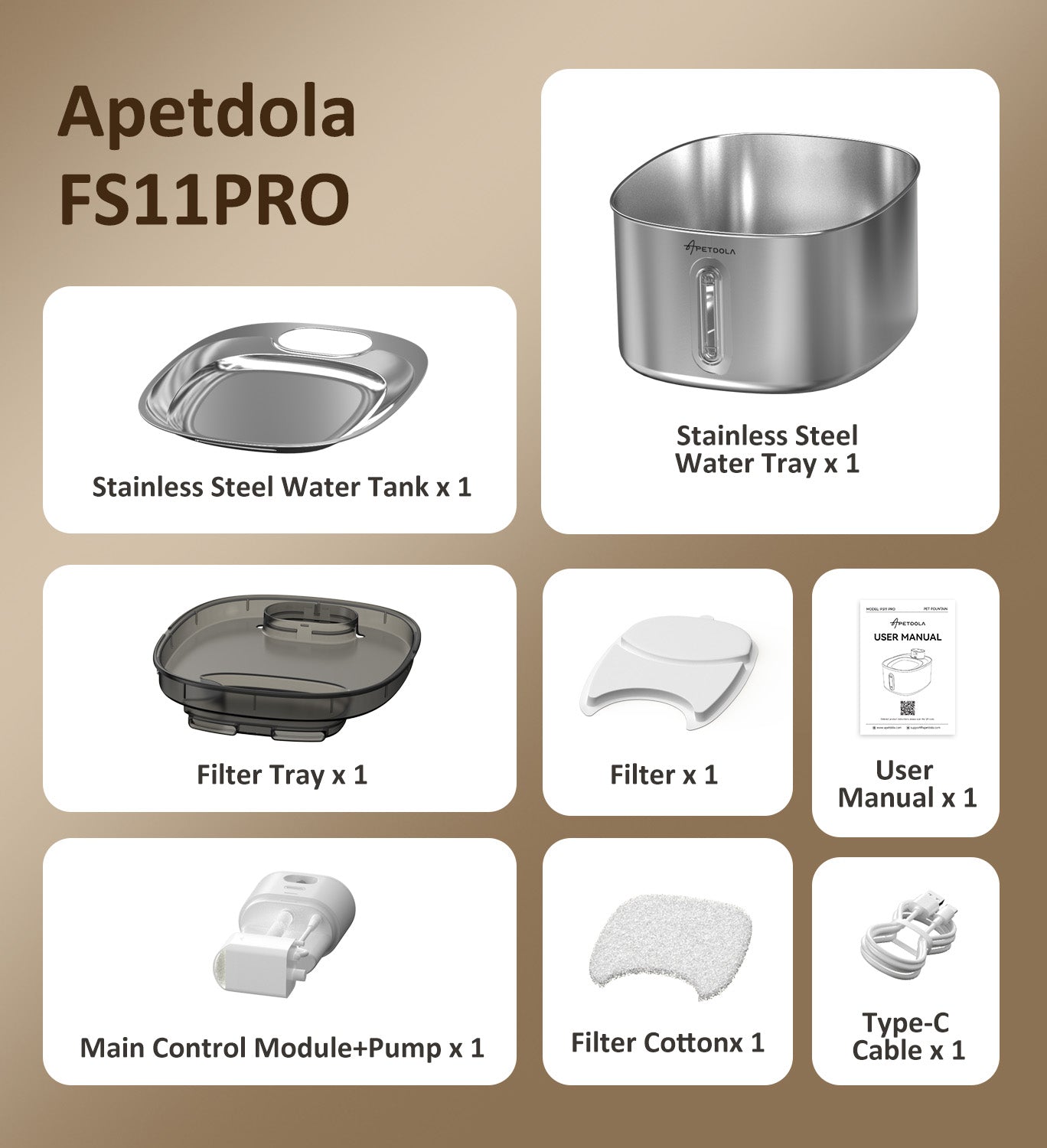 Apetdola SL Stainless Steel Pet Fountain FS11 PRO