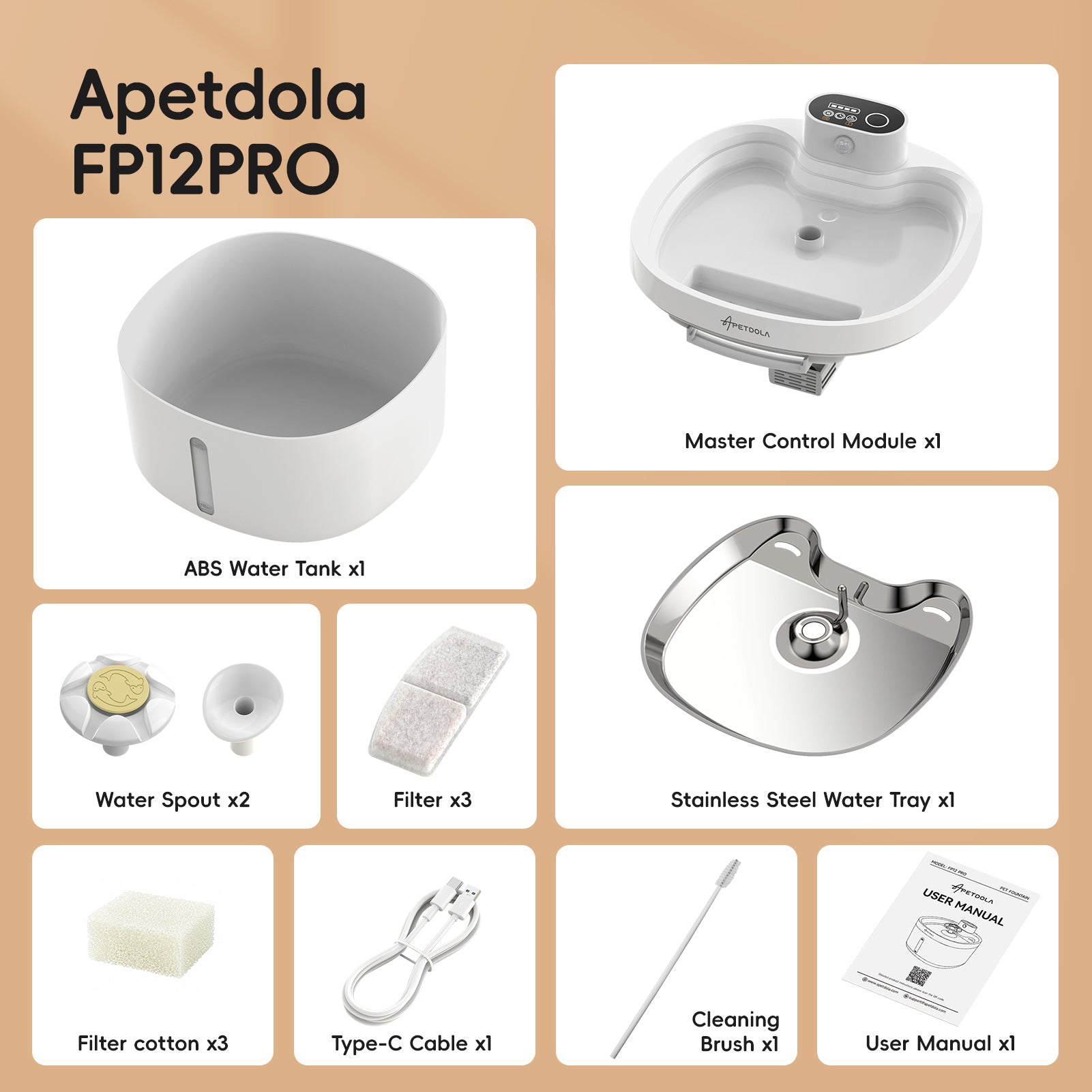 Apetdola Cat Water Fountain , FP12 PRO Wireless Pump Cat Fountain White