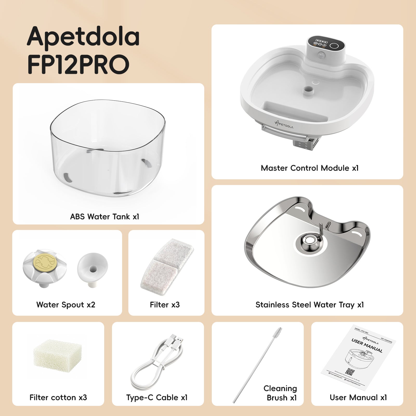 Apetdola Cat Water Fountain , FP12 PRO Wireless Pump Cat Fountain Clean